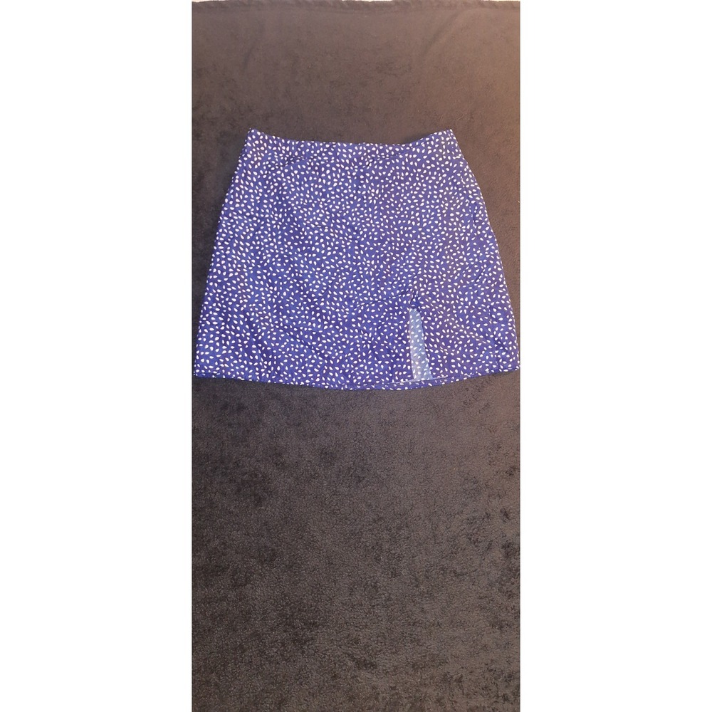 Shein Women's Blue White Polka Dot Woven Mini Skirt Zip Closure Size M
